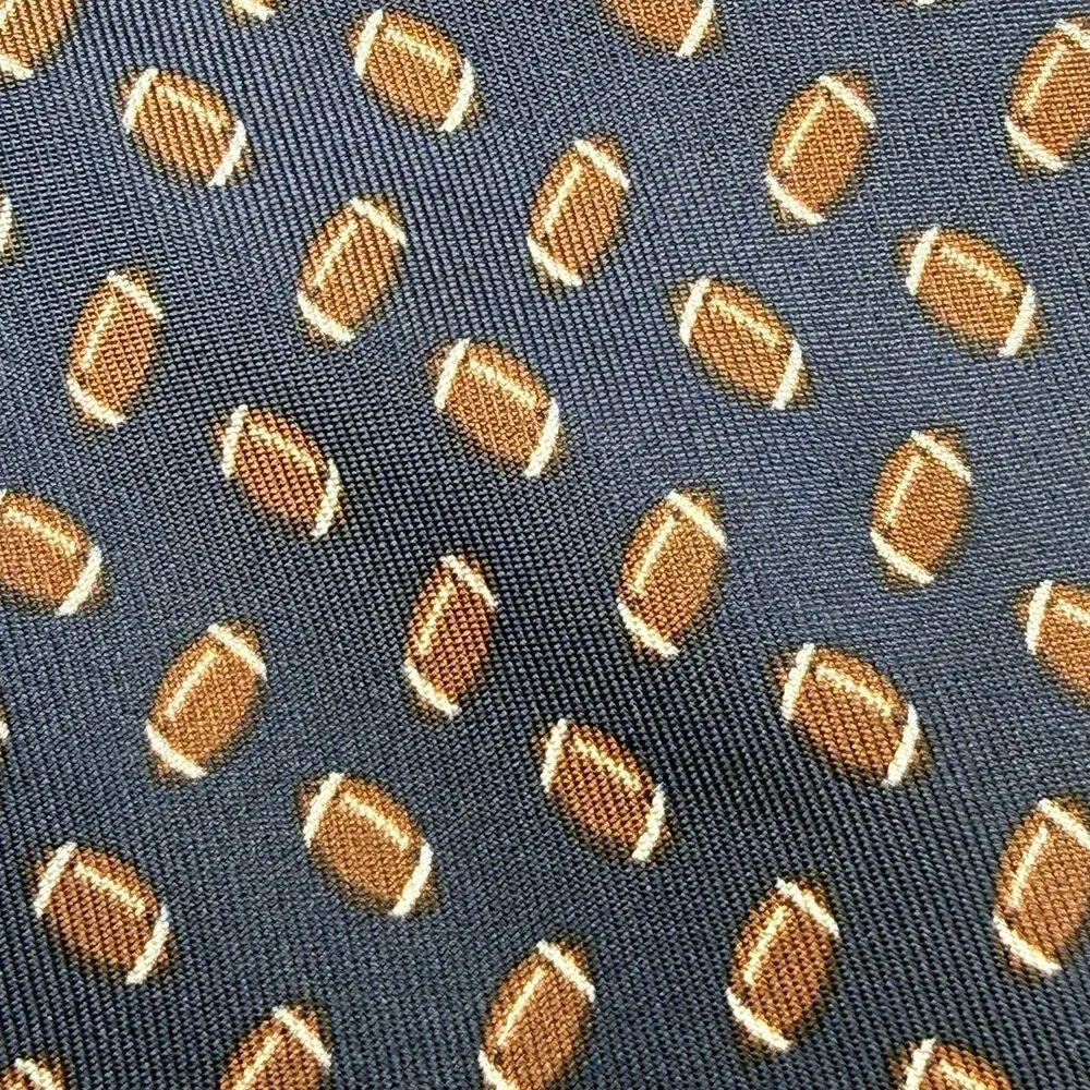 Class Club Boys Navy Blue W/Brown Football Print 100% Silk Zipper Neck Tie New